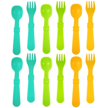 Re-Play Toddler Utensils Kids Silverware 12pk BPA Free Baby Utensil Aqua Asst