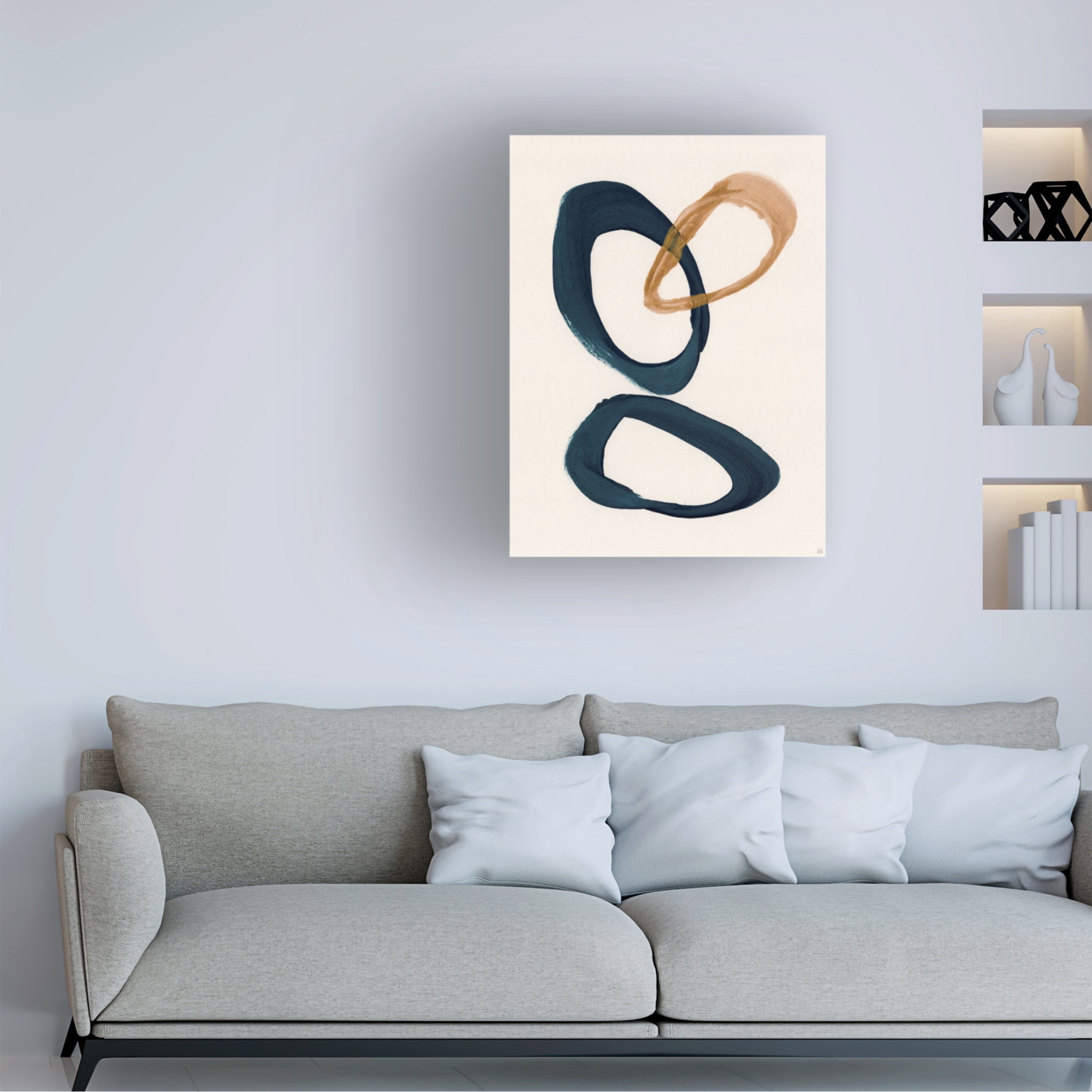 Canvas Wall Art - Line and Brush 'Blue 2 Gold 1 Circles 1' Wall Art for Living Room, Bedroom, or Office Décor by Trademark Fine Art - 14 x 19 Inches