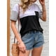 thumbnail image 5 of Camiseta de manga corta para mujer Camisetas casuales con cuello redondo empalmado a rayas Abanopi Camiseta mujer, 5 of 7