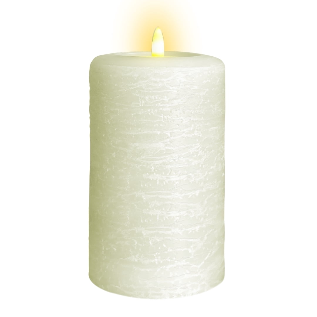 LumiPur Signature Natural Glow Flickering Flameless LED Wax Pillar Candle (3.5" x 7", Linen White)