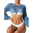 thumbnail image 2 of Coduop Womens Crochet Bikini Coverup Long Sleeve Hollow Out Sweater Crop Tops Swimsuit Cover Ups, 2 of 6