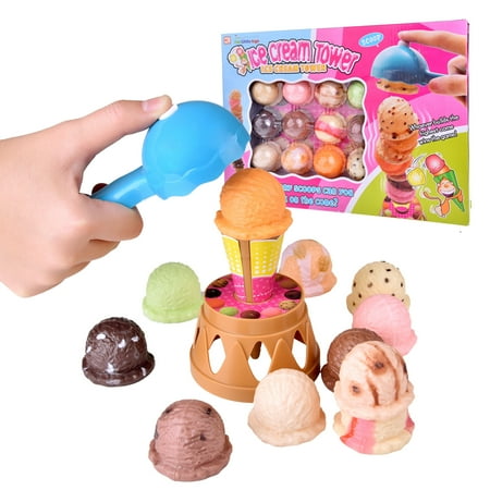 Plastic Food For Kids - Ice Cream Stacking Tower Balancing Game with Scooper for Kids Pretend Food Play Set for Kids Play Food Kitchen Dessert Package Birthday Gift F-03