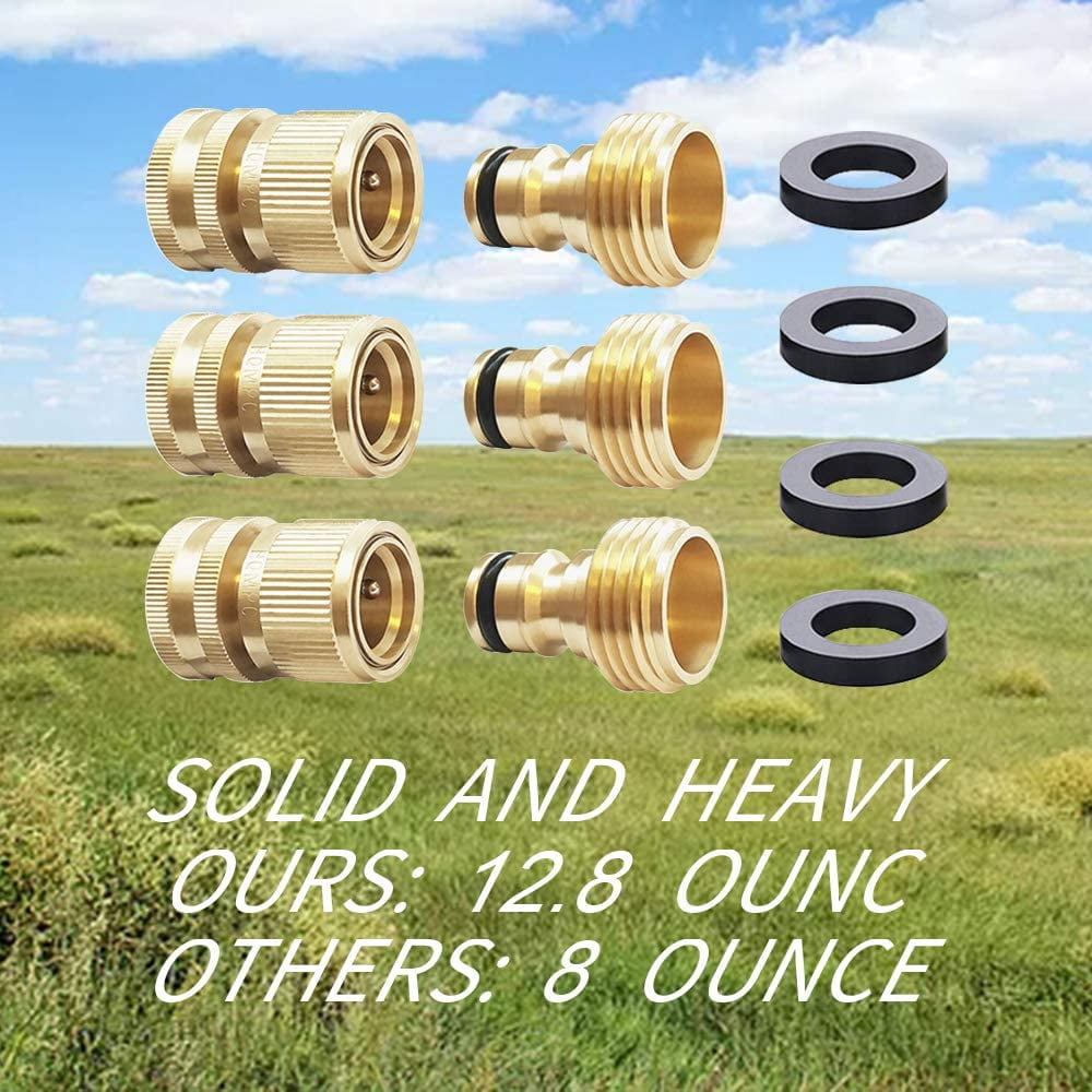 Ron Garden Hose Quick Connect: Solid Brass — Leak-Proof — Heavy Duty Fitting | Car Wash / Garden for Ladies & Gentlemen & Homeowners(3 Sets)
