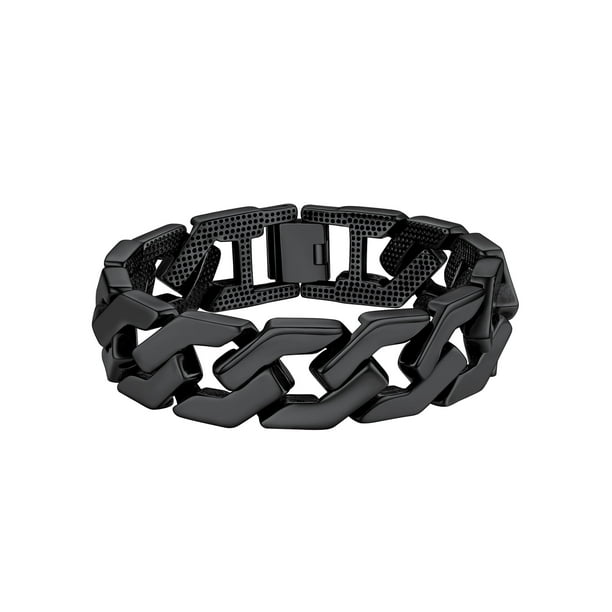 Cadena de eslabones cubanos PROSTEEL Pulsera de 16 mm para hombres acero inoxidable chapado en negro 9 pulgadas