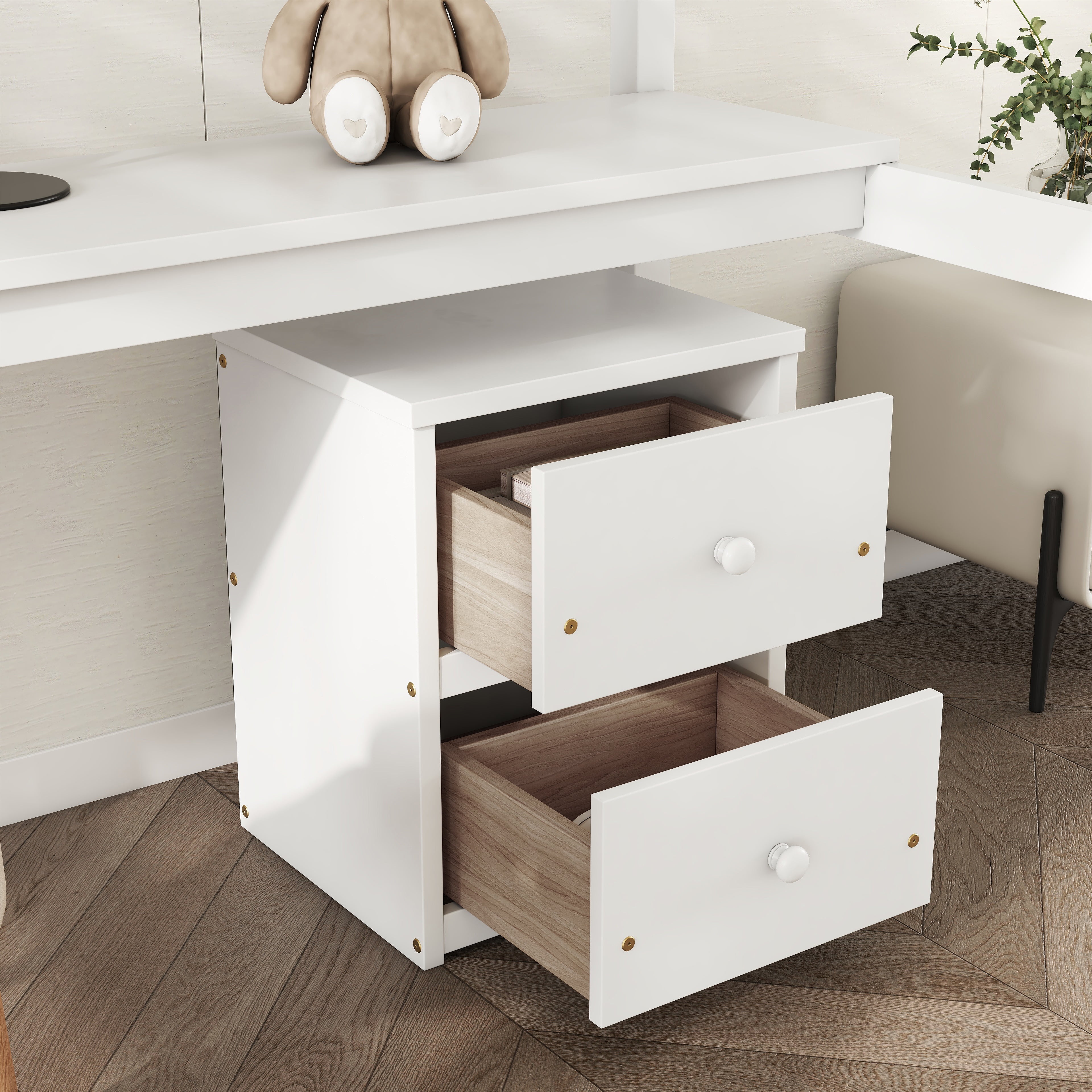 Euroco Modern Twin Size Loft Bed with Desk and Storage Drawers for Kids Teens, White