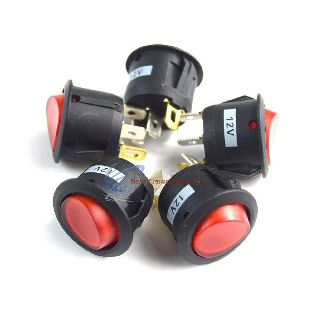 12 Volt Round 3 Prong Red LED Rocker Switch Car SPST Toggle Switch 12V