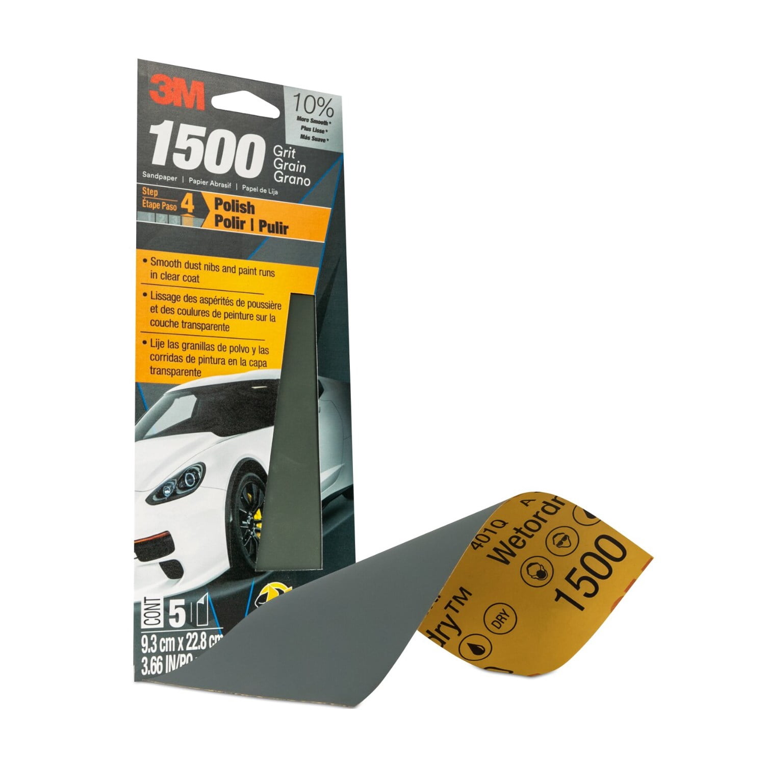 (3 pack) 3M Wetordry Sandpaper, 3 2/3 in x 9 in, 1500 Grit, 5-Pack