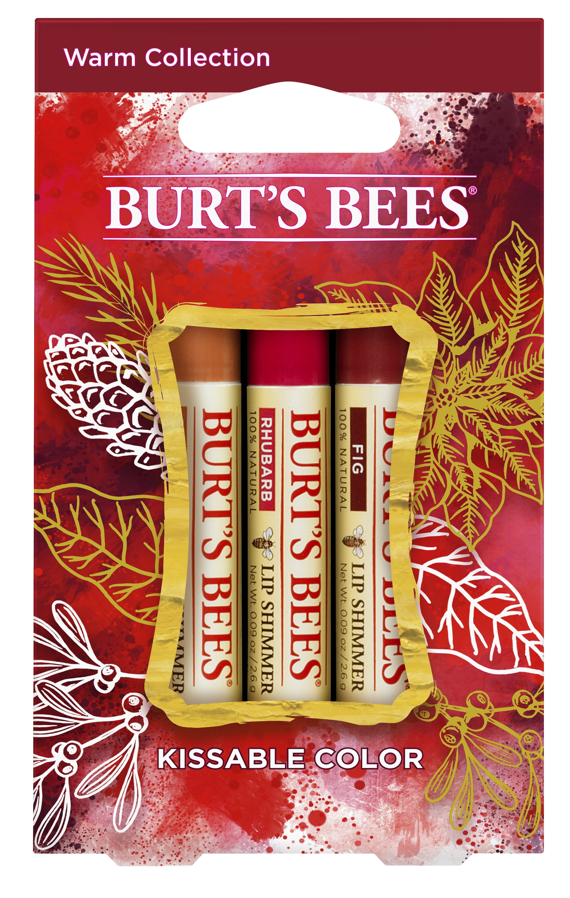 Burt's Bees Kissable Color Holiday Gift Set, 3 Lip Shimmers in Gift Box