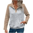 thumbnail image 1 of Annhoo Chandails en Molleton d'Automne pour Femmes Manches Longues Amples Demi-Bouton Hauts à Col Rabattu Pull à Blocs de Couleur Tendance, 1 of 3