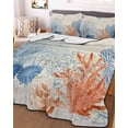 thumbnail image 3 of Quilts Twin Size Bedding Set, Orange Navy Blue Coral Lightweight Quilted Comforter, Summer Beach Coastal Retro Soft Reversible Bedspread Coverlet with Pillow Covers for All Season, 68" x 86", 3 of 7