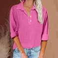 thumbnail image 2 of YI YI Linen Shirts for Women V Neck Button down Blouse Long Sleeve Office Work Tops Vintage Vacation Tees Shirt Blouse Tops M Hot Pink, 2 of 5