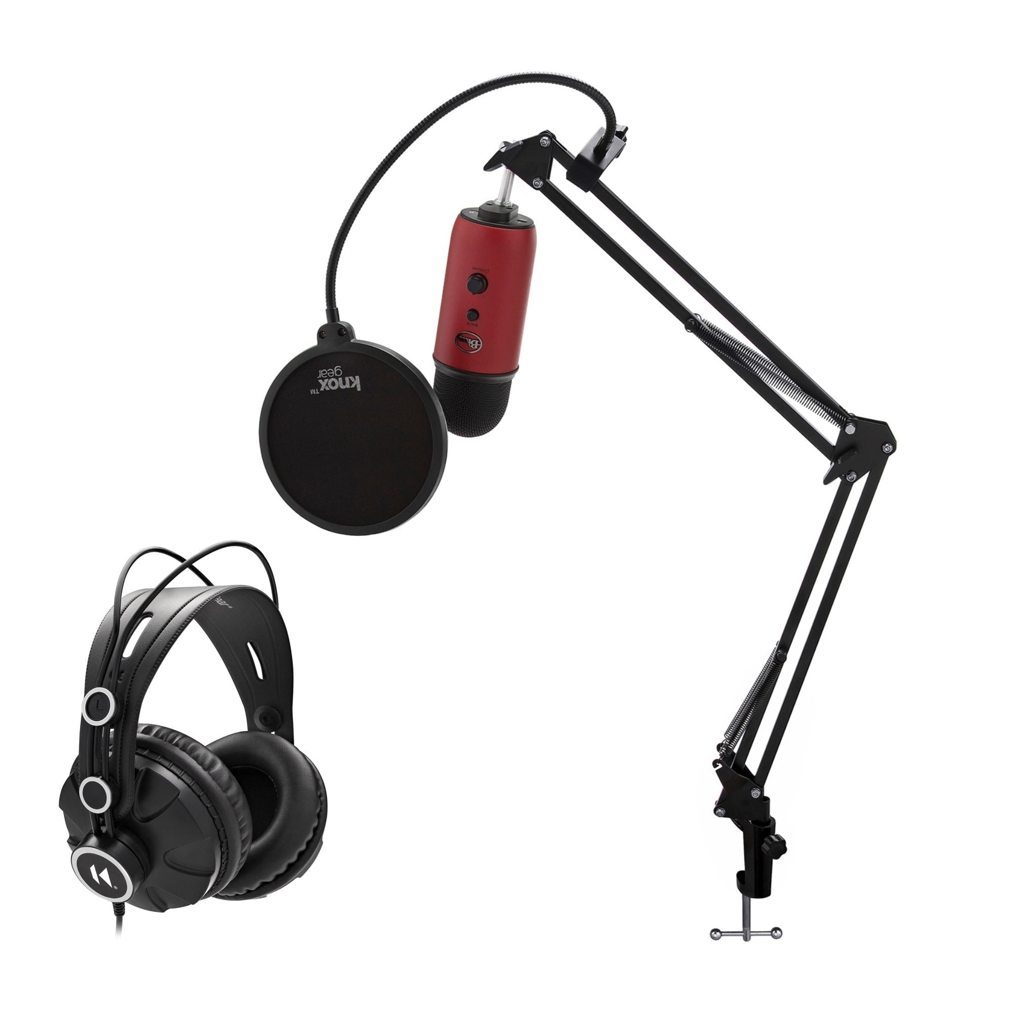 3 Items Rode NT-USB Condenser Microphone with Knox Mic Boom Arm Stand and Headphones Bundle 