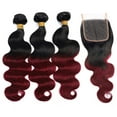 thumbnail image 3 of Ustar Two Tone Ombre 1B/99J Black to Burgundy Body Wave Hair with Free Part Lace Closure 100% Unprocessed Brazilian Remy Virgin Human Hair Bundles 12"14"16" with Closure 12", 3 of 7