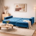 thumbnail image 2 of Sala, Sofá cama Maxim matrimonial, Atlas del Descanso con chaise longue Azul, 2 of 18