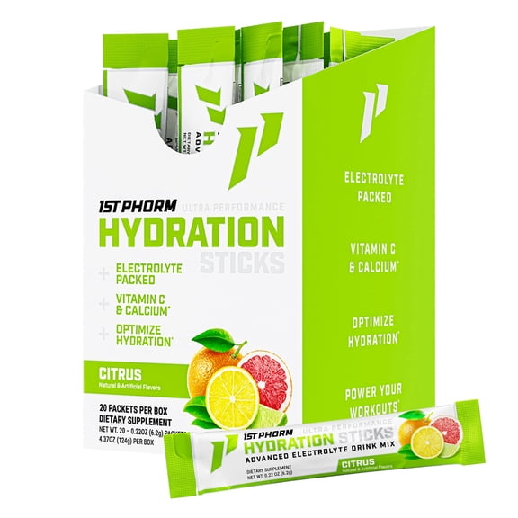 1st Phorm Hydration Sticks, Citrus Flavor, Electrolyte Powder Drink Mix (20 Count)