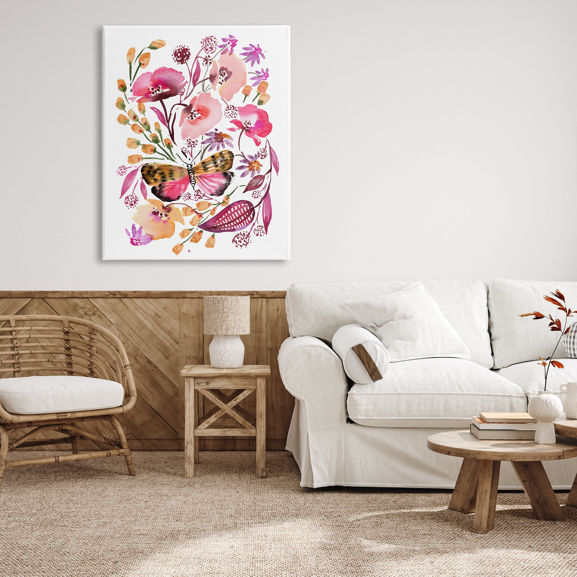 Stupell Industries Abstract Pink Botanicals Botanical & Floral Painting Gallery Wrapped Canvas Art Print Wall Art, 36 x 48