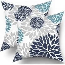 Navy Blue Throw Pillows Covers 18x18 Set of 2, Purplish Aqua Dahlia Flower Pillow Cushion Cases, Teal Grey Floral Decor Throw Pillows Cover Gifts for Bed Couch Sofa Living Room
