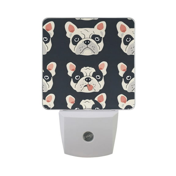 Cute Bulldog Dog Face Night Light 2 Pack LED Nightlight Plug into Wall Dusk to Dawn Sensor Soft White