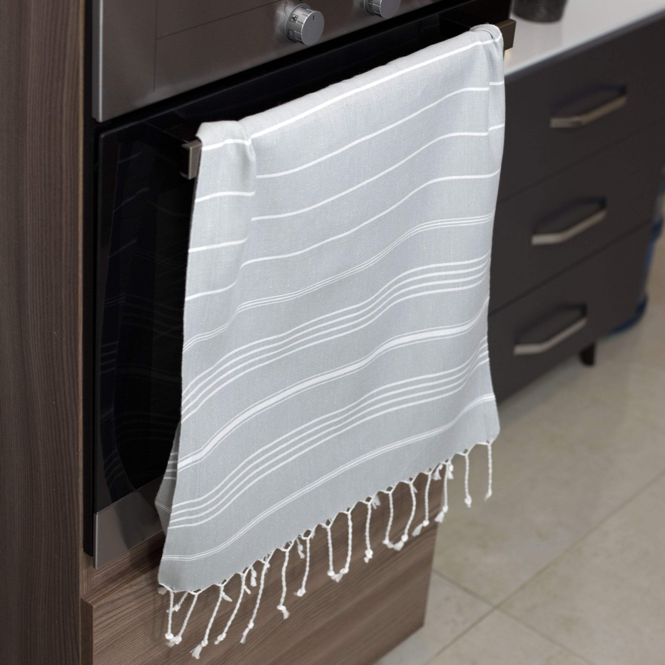 Clotho Turkish Hand Towel Set of 4, Silver Gray, 100% Cotton 18 X 40 inches (Classic)