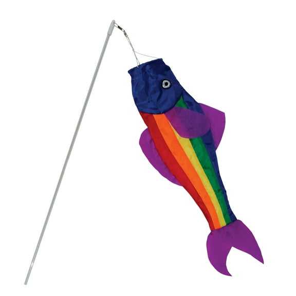 In the Breeze 4830- S — 18-Inch Rainbow Trout Fish Windsock - 21-Inch Shatterproof Wand