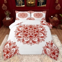 jejeloiu Vintage Hippie Boho Bedding Comforter Set,Bohemian Aesthetic Paisley Twin Comforter Sets,White Red Bedding Set For Girl Boys,Microfiber Bedroom Decor Reversible,2pcs