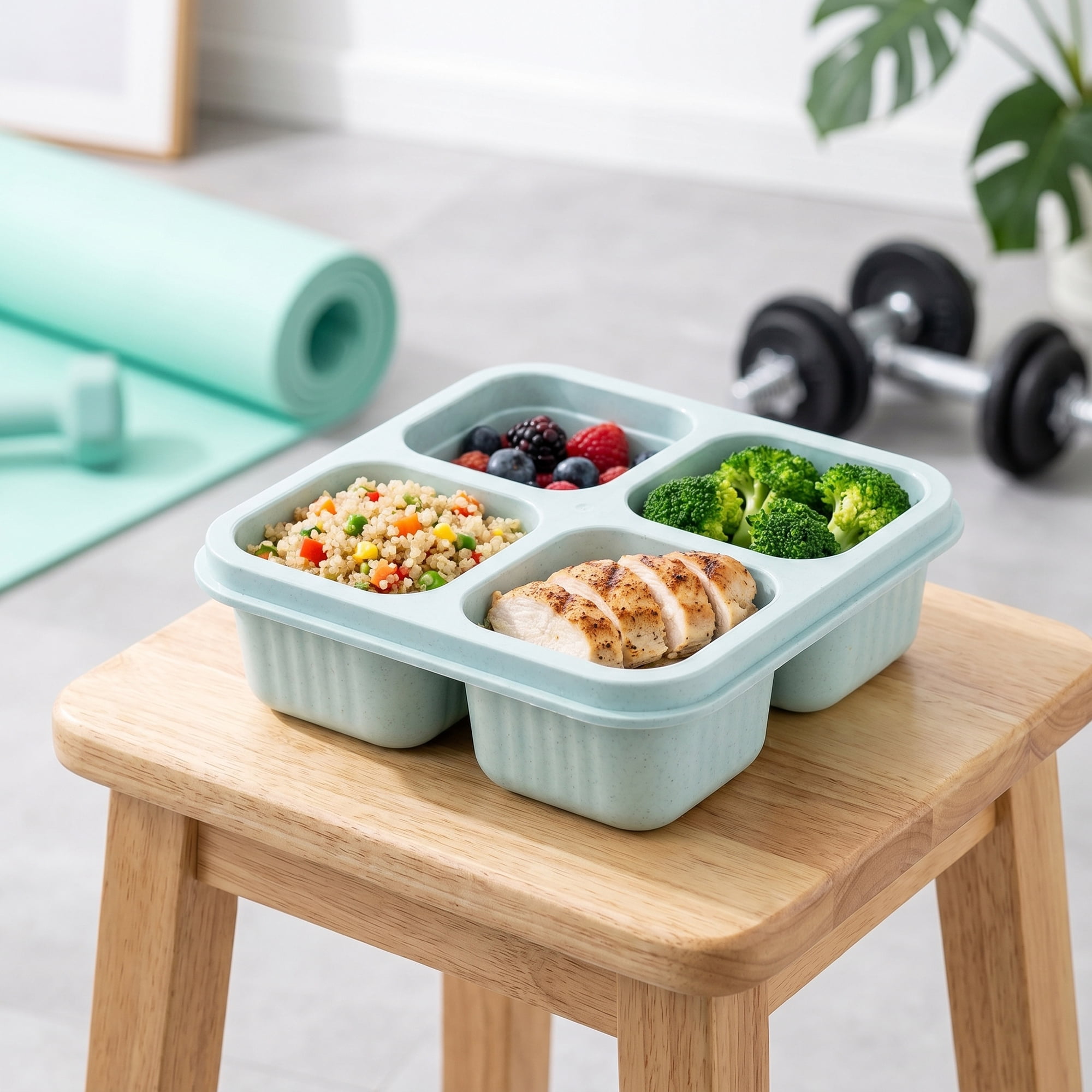 Unique Bargains 4-Compartment Leak-Proof Meal Lunch Bento Box for Work Blue