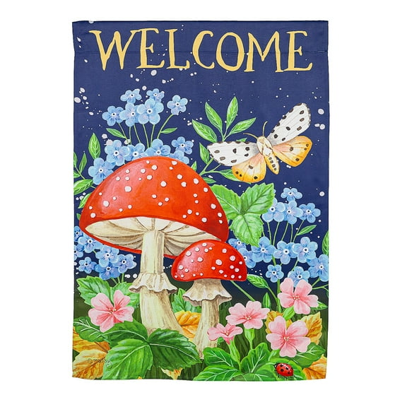Evergreen Suede Textured House Flag - Welcome Mushroom, 29 x 43 inch Double Sided