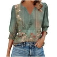 thumbnail image 3 of Orders Placed By Me 3/4 Sleeve Shirts for Women Plus Size On Floral V Neck T Shirt Summer Fashion Tunic Ladies Tops Dressy Casual Loose Fit Blouses Cancel Membership My Purchase History, 3 of 8