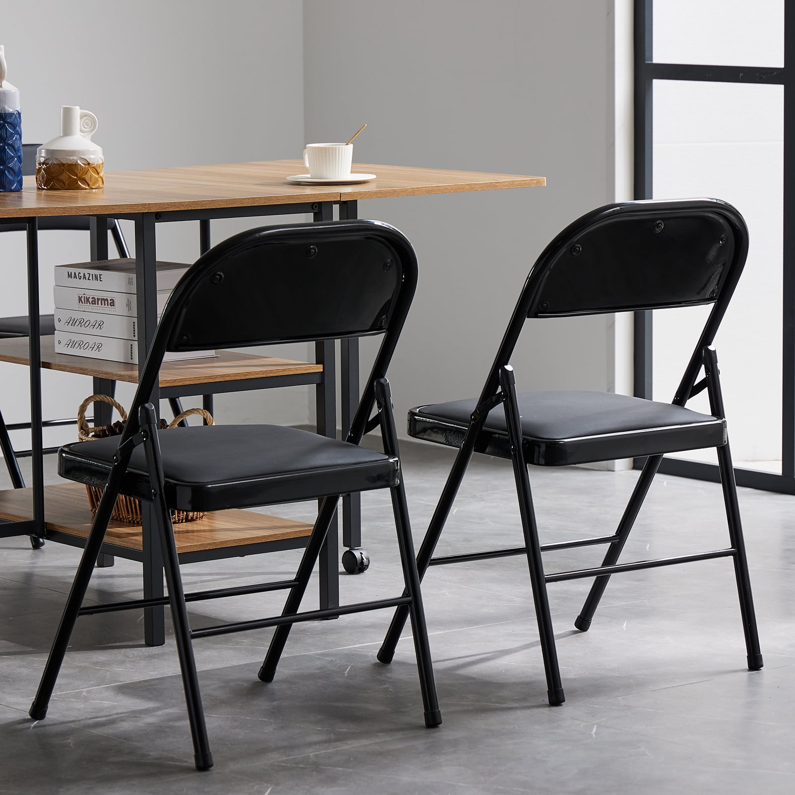 4Pcs Elegant Foldable Iron & PVC Chairs for Convention & Exhibition Black