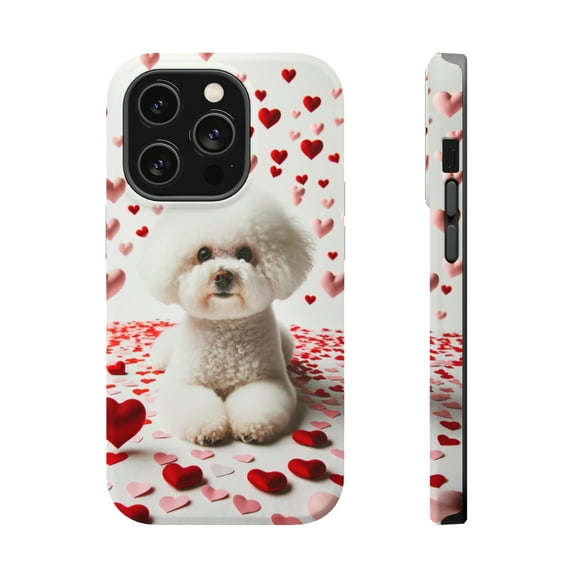 DistinctInk Tough Case for Apple iPhone 14 PRO (6.1" Screen), Compatible with MagSafe Charging - Valentine's Day Bichon Frise