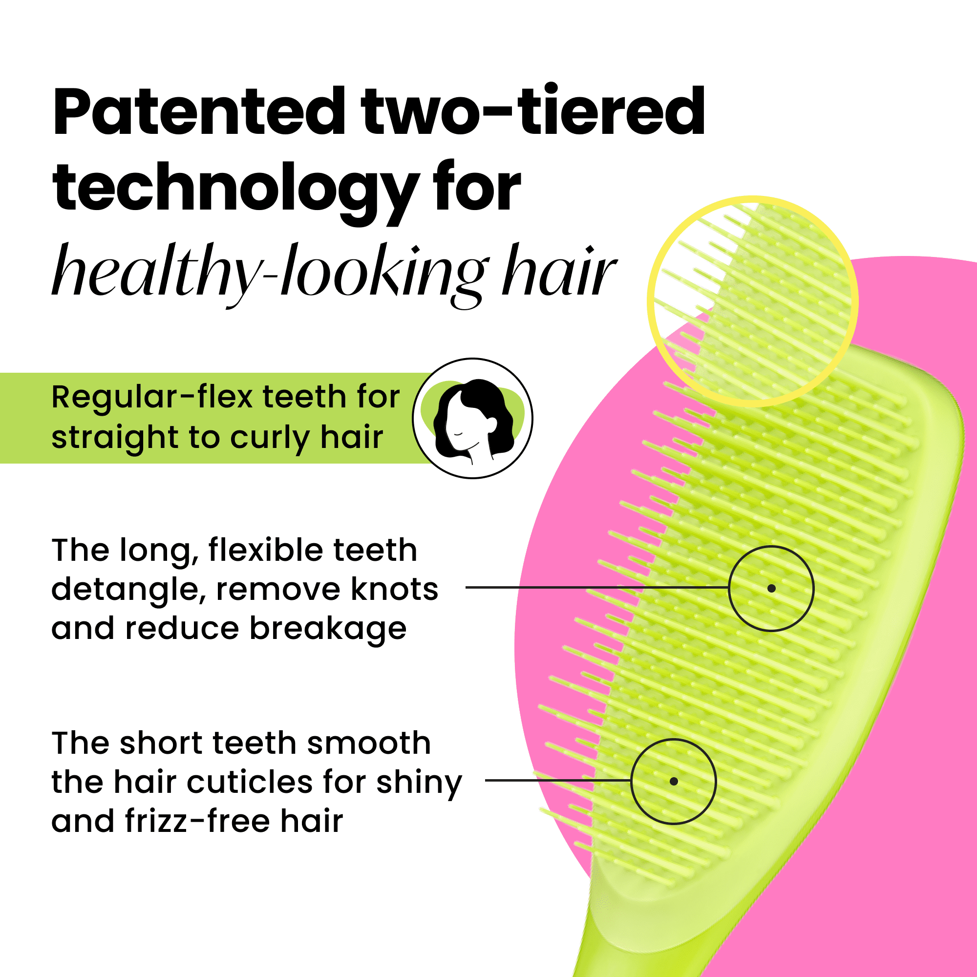 The Essential Detangler® by Tangle Teezer® for Wet & Dry Hair, Neon Green