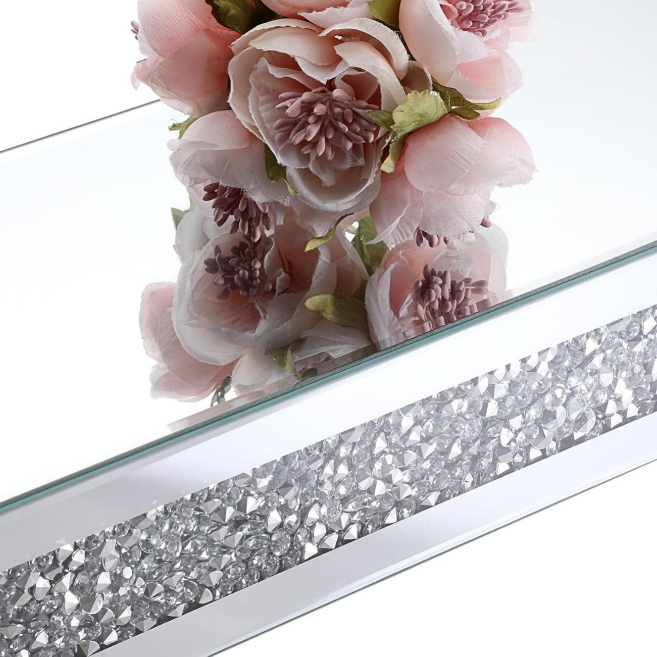 LUVODI Silver Crushed Diamond Wall Floating Shelf Luxury Mirrored Storage Shelf Home Decoration