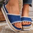 thumbnail image 3 of Espadrilles for Women Open Toe Suede Platform Sandals Comfortable Footbed Slippers Fashion Stitching Summer Casual Slides Blue Size 6.5, 3 of 8