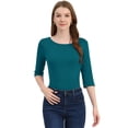 thumbnail image 1 of CamiseAjustaCon Cuello Redondo Y Mangas Al Codo PaMujer Azul verde L, 1 of 6