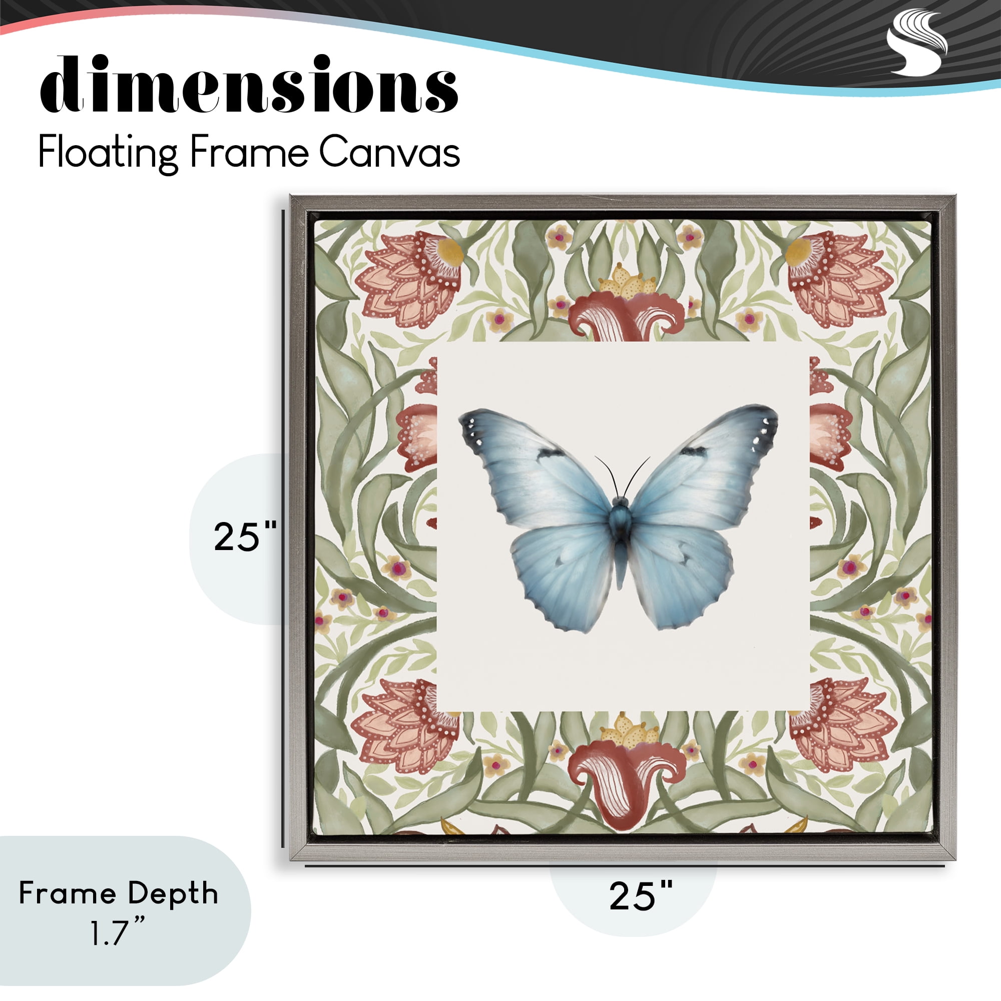 Stupell Industries Baroque Butterfly Vintage Flowers Gray Framed Floater Canvas Wall Art, design by Elizabeth Medley