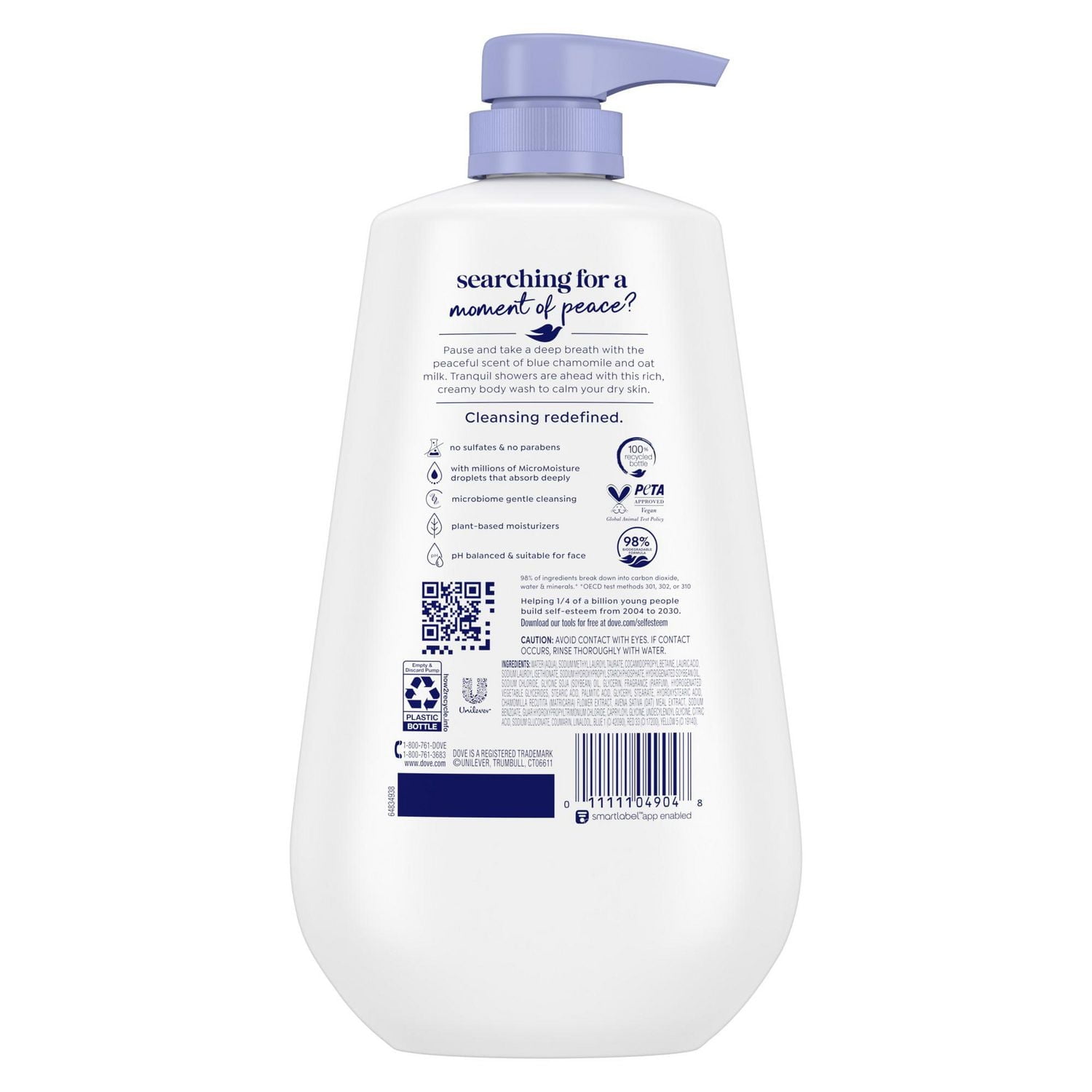 Dove Anti-Stress Nettoyant Corporel pour une peau douce comme une lotion pendant 24 heures, Blue Chamomile & Oat Milk à la camomille bleue et au lait d'avoine 383 g