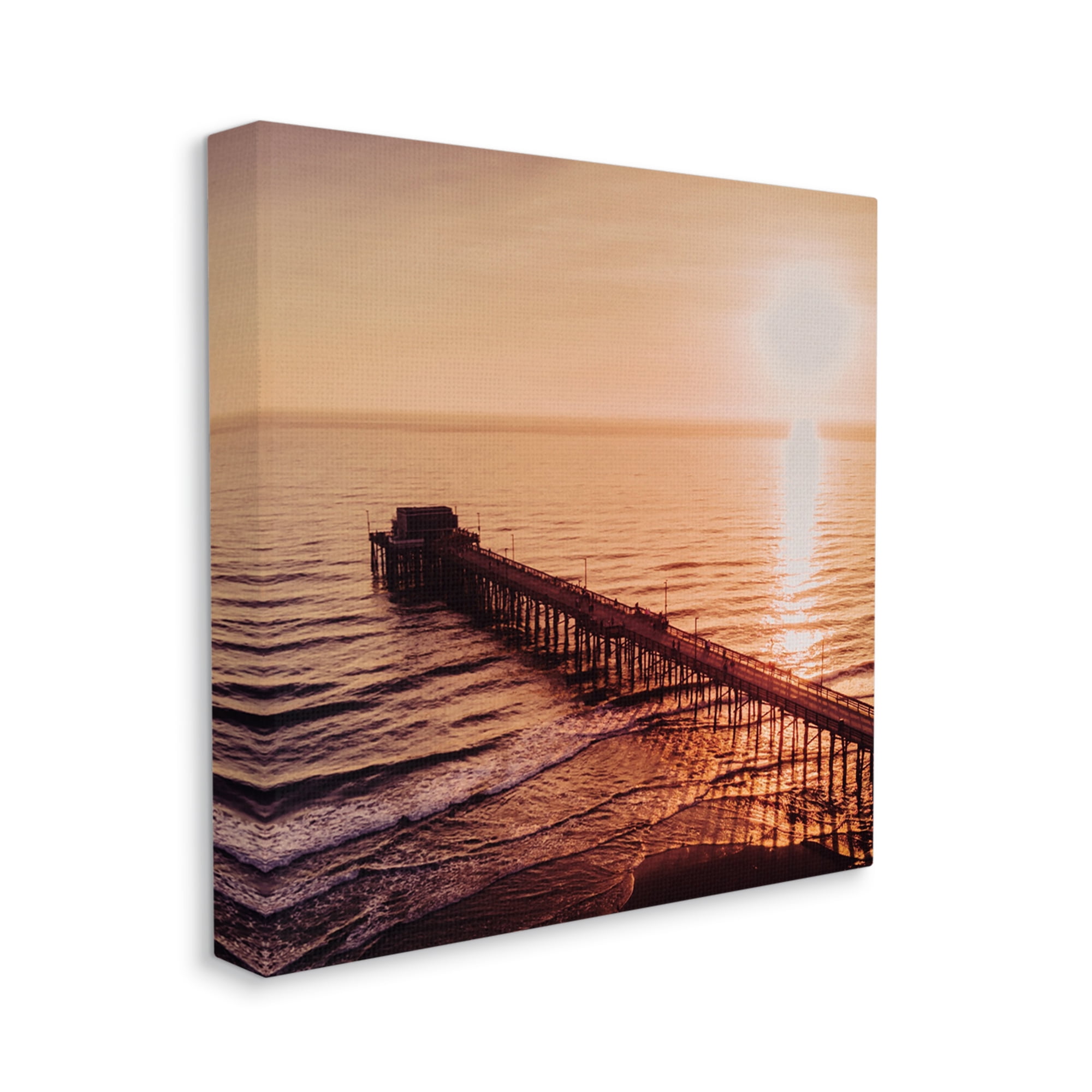 Stupell Industries Pier Bridge at Sunset Landscape Photography Gallery Wrapped Canvas Art Print Wall Art, 17 x 17