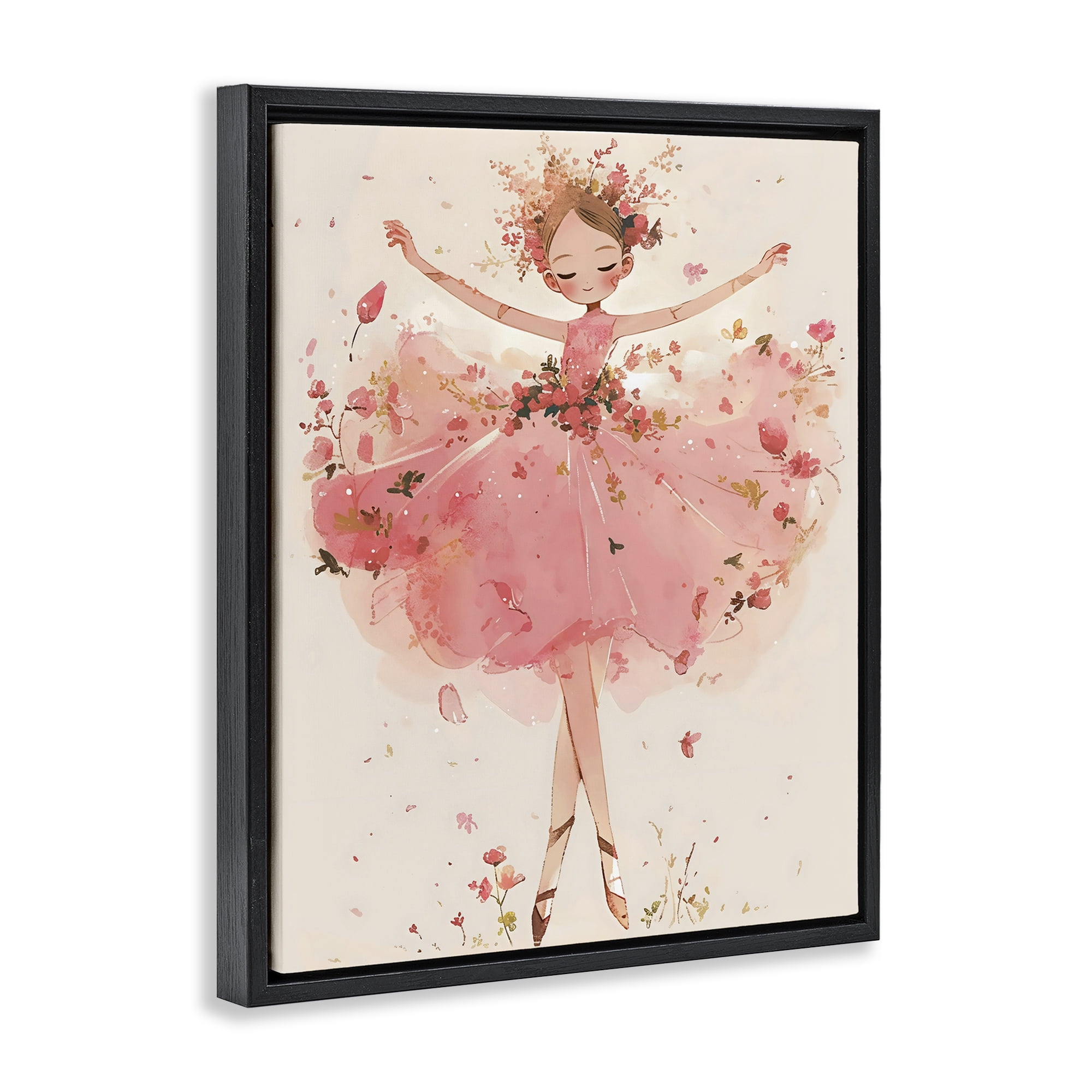 Stupell Industries Pink Floral Dress Ballerina Black Framed Floater Canvas Wall Art, design by Creative Studio
