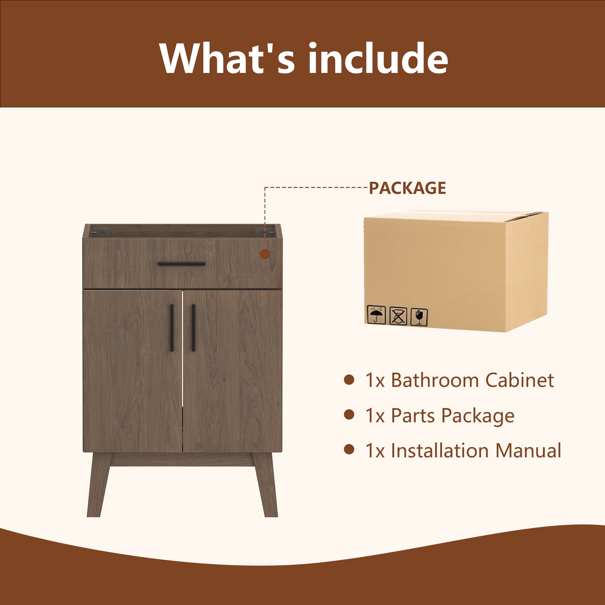 24" Bathroom Vanity Without Sink,Bathroom Vanity no Sink Vanity Combo with Two Soft Close Cabinet Doors, Modern Single Bathroom Cabinet Set with Metal Handles