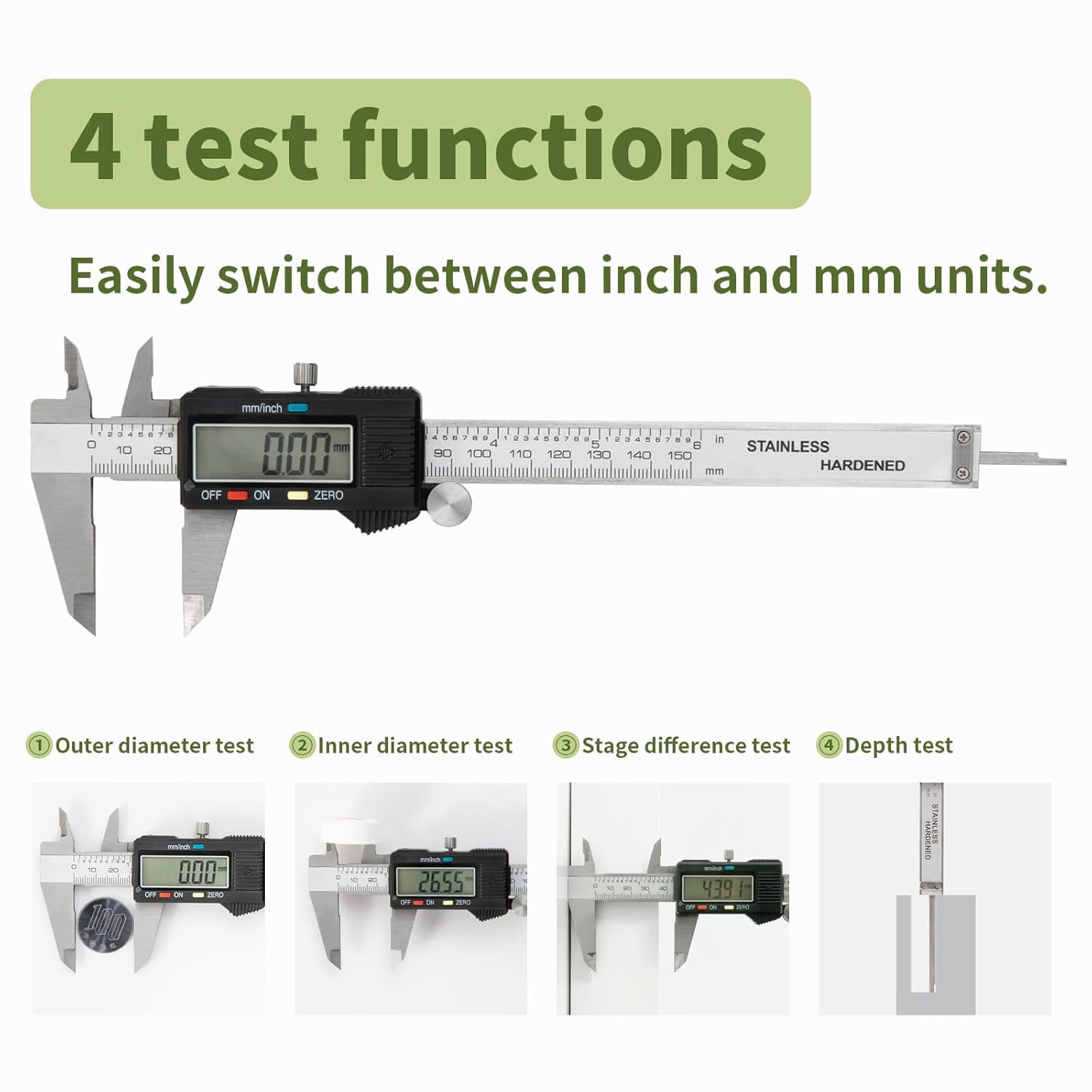 Digital Caliper 0-6" Measuring Tool with Metal Ruler, Micrometer Caliper with Auto-Off Feature, Interchangeable Between inches and millimeters for DIY/Household and 3D Printing, Black