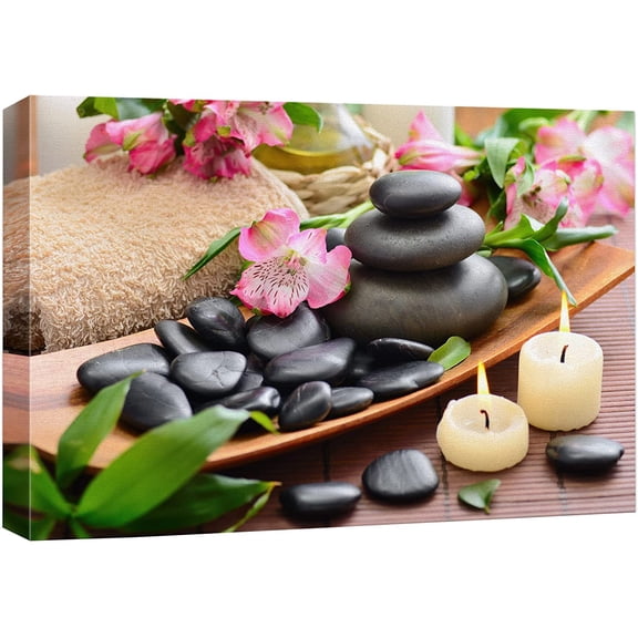 Aaroca Canvas Print Wall Art Relaxing Zen Orchid Flowers Massage Stone Candles Nature Wilderness Photography Realism Rustic Landscape Colorful Multicolor for Living Room, Bedroom, Bedroom