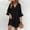 Black, variant on Women's Solid Color Tiered Mini Dress V Neck Bubble 3/4 Sleeve Casual Loose Babydoll Dress for Summer Daily Wear Green M(M)