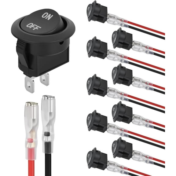 Nilight 10PCS Round Rocker Switches w/Wiring Harness SPST 6A/250V 10A/125VAC 12V Small Toggle Switch 2 Pin ON Off for Car Automotive RV Trucks Boats Off-Road Vehicle