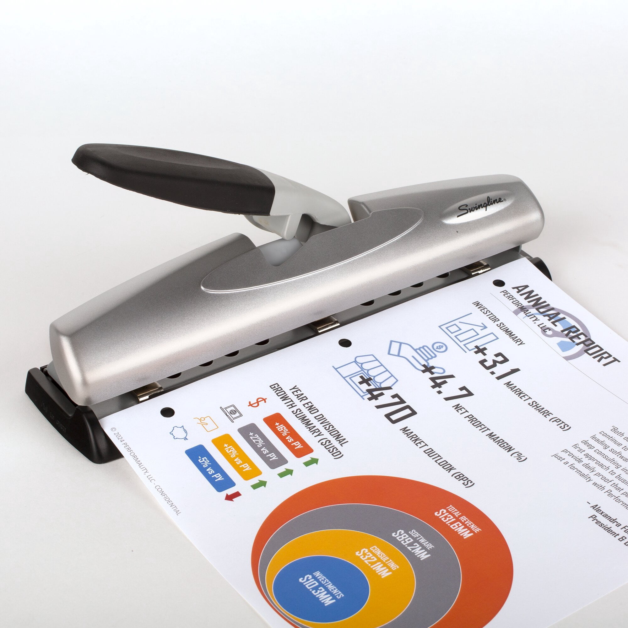 Swingline LightTouch Desktop Punch, 50% Easier, 2-3 Holes, 12 Sheets