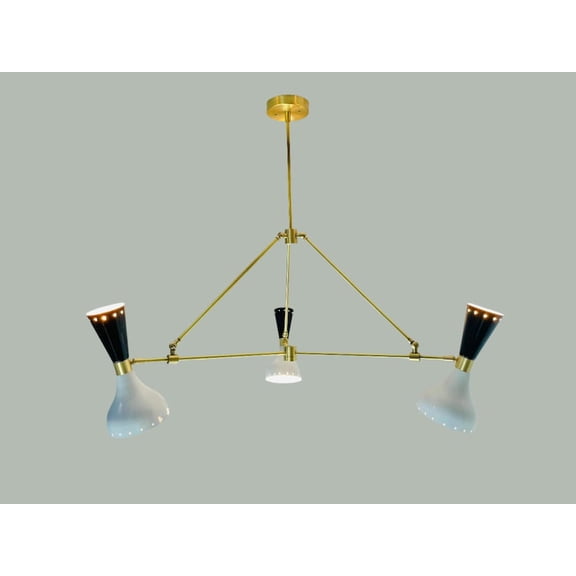 Handmade Brass Chandelier with Adjustable Arms | Stilnovo Inspired Modern Ceiling Light | Mid-Century Modern Pendant Lighting