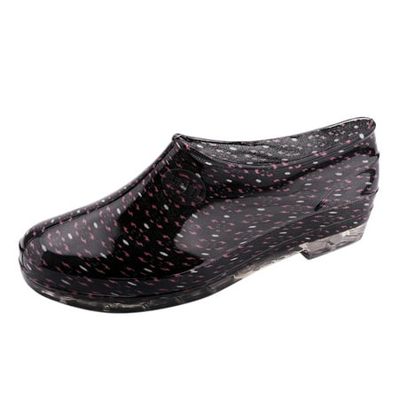 

Women Casual Waterproof Slip-On Square Heel Round Toe Non-Slip Rain Boots Shoes