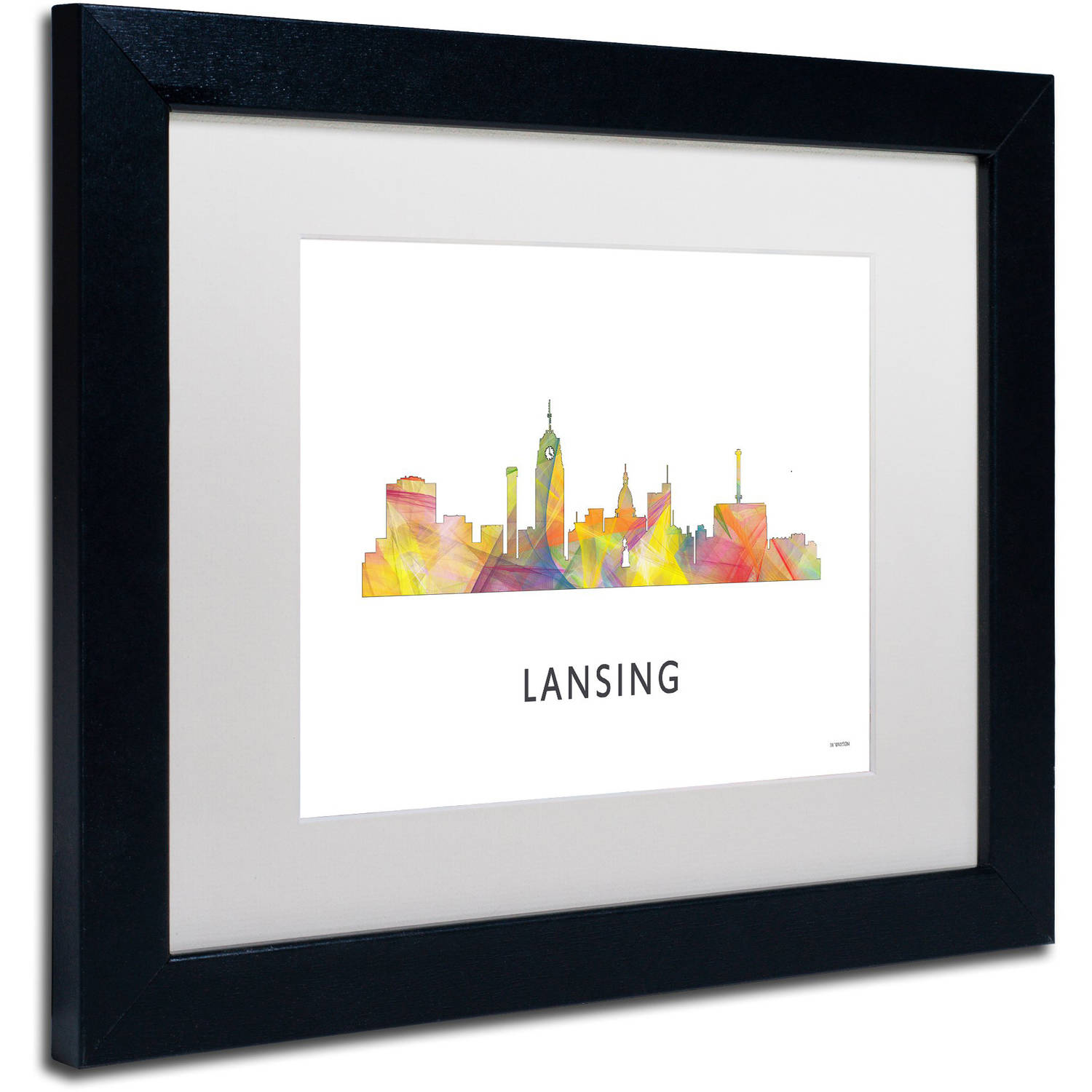 Trademark Fine Art 'Lansing Michigan Skyline WB-1' Canvas Art by Marlene Watson, White Matte, Black Frame