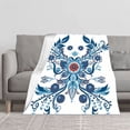 thumbnail image 2 of Symmetrical Floral Design Flannel Blanket - Soft Warm Cozy for Sofa Travel Bed & Chair - Intricate Red Flower & Blue/Purple Leaves, 2 of 7
