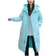 thumbnail image 3 of Lovskoo Womens Winter Coats Hooded Quilted Jacket Long Sleeve Mid-Length Over-The-Knee Wear Reversible Thick Cotton-Padded Jacket Blue, 3 of 8