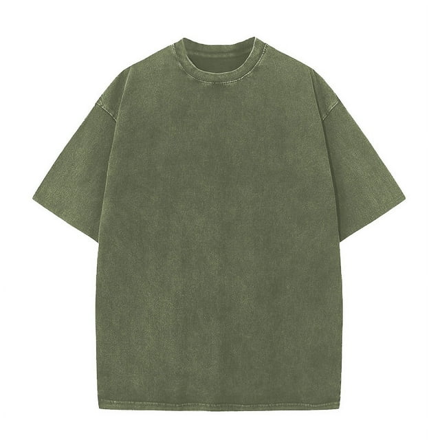 Pure Cotton American Style Retro Fashion Brand Washed Old T-shirt Oversize Shoulder Round Neck Short Sleeve